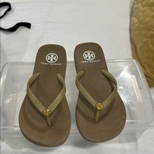 Tory Burch Brown and Tan Flip Flops